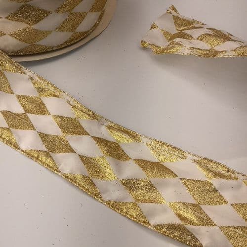 Diamond Gold Glitter Wired Ribbon 6.2cm