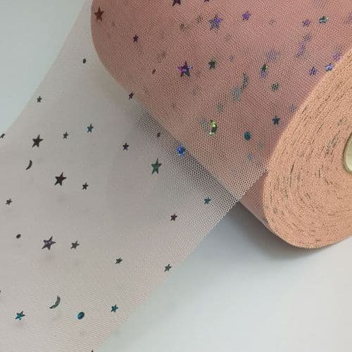 Dusky Pink Colourful Star Shape Sparkle Soft Tulle Eurotulle