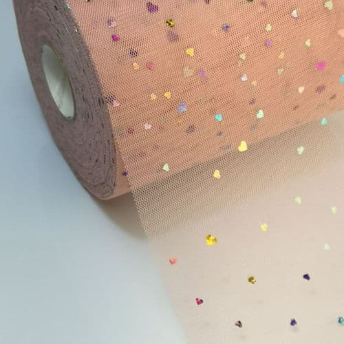 Dusky Pink Sequin Colourful Heart Shape Sparkle Soft Tulle
