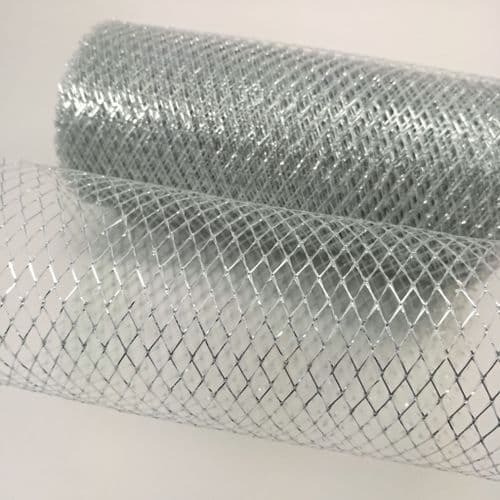 EuroTulle Metallic Sparkle Netting  Roll 6 in x 10Y Silver