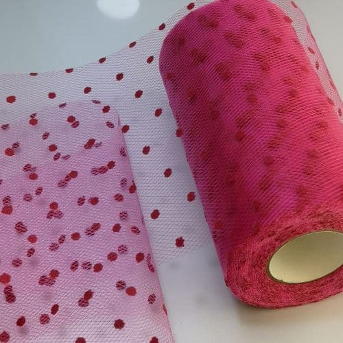 Fuchsia Flocked Dot Soft Tulle varient size