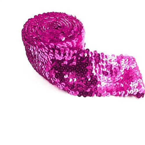 Fuchsia Stretch Sequin Trim Ribbon 3inch width Eurotulle
