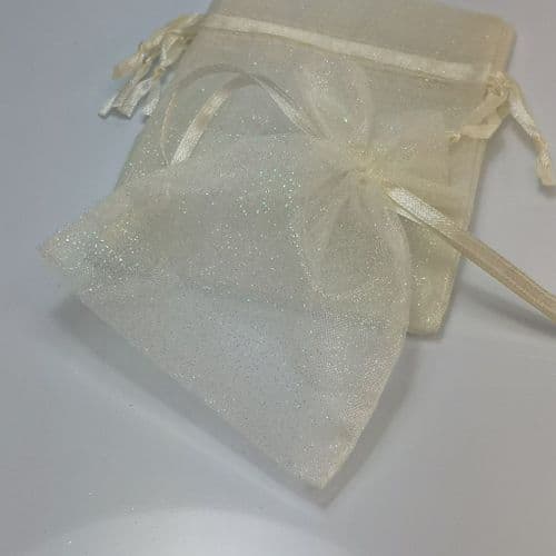 Glitter Ivory  Organza Pouch with Ribbon Drawsting 3" x 4 "  8 cm x 10 cm  30 pcs Pack