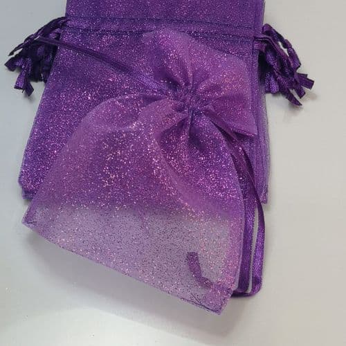 Glitter Purple Organza Pouch with Ribbon Drawsting 3.5 x 4.5"  9 cm x 11 cm  30 pcs Pack