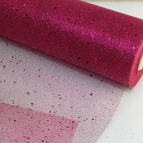 Glitter Sparkle Fuchsia Stiff Honeycomb Tulle Eurotulle