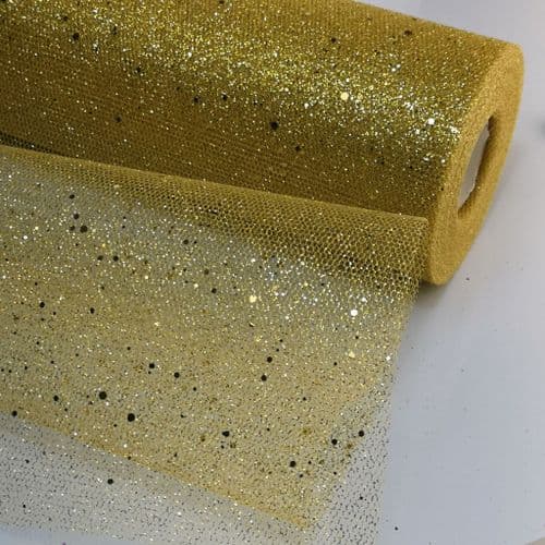 Glitter Sparkle Gold Stiff Honeycomb Tulle Eurotulle