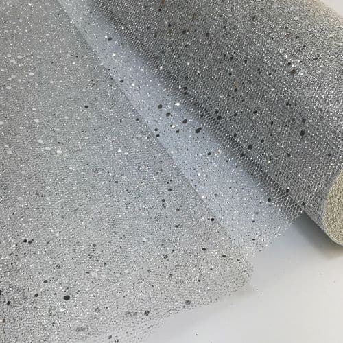 Glitter Sparkle Silver Stiff Honeycomb Tulle Eurotulle