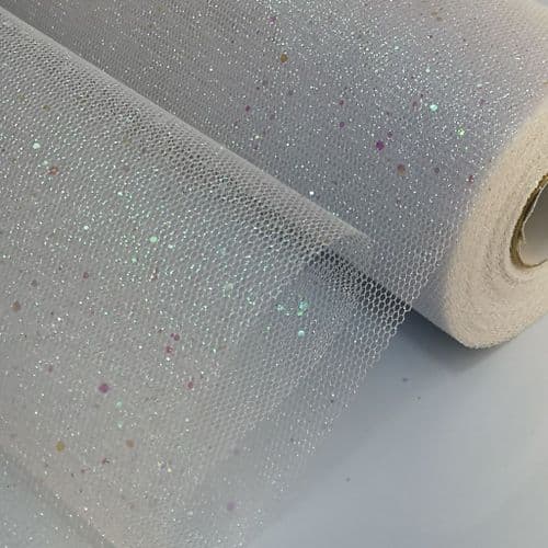 Glitter Sparkle White Stiff Honeycomb Tulle Eurotulle