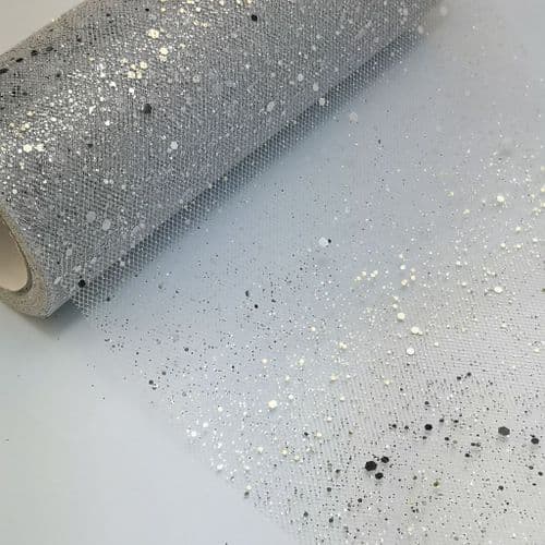 Glitter Tulle Silver A 35 Glitter Sparkle Tulle Netting