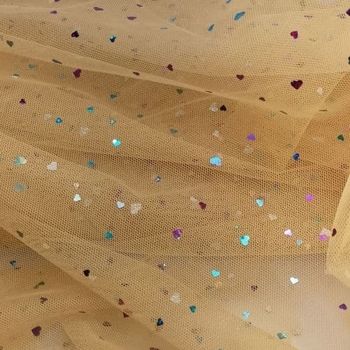 Gold Colourful Heart Shape Sparkle Soft Tulle 54 inch