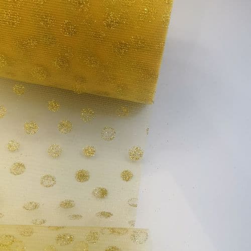 Gold Enhance Tulle Glitter Dots 6 inch Soft Tulle Fabric