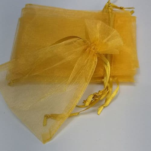 Gold   Organza Pouch with Ribbon Drawsting 4"x 5.5"  10 cm x 14cm  20 pcs Pack