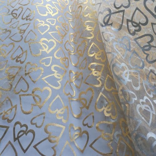 Gold Printed Shiny Hearts Pattern Soft Organdies Fabric 54 inch