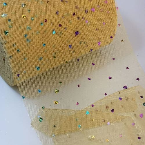 Gold Sequin Colourful Heart Shape Sparkle Soft Tulle