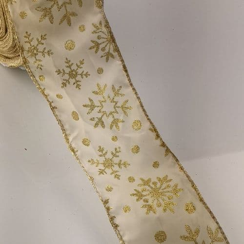 Gold Snow Flake Wired Ribbon 6.2cm