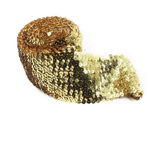 Gold Stretch Sequin Trim Ribbon 3inch width Eurotulle