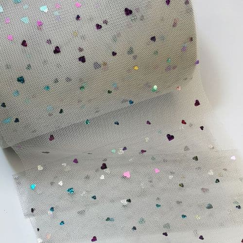 Grey Colourful Heart Shape Sparkle Soft Tulle