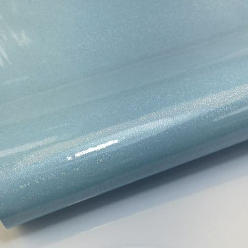 Holographic Light Blue Leatherette Fabric Eurotulle