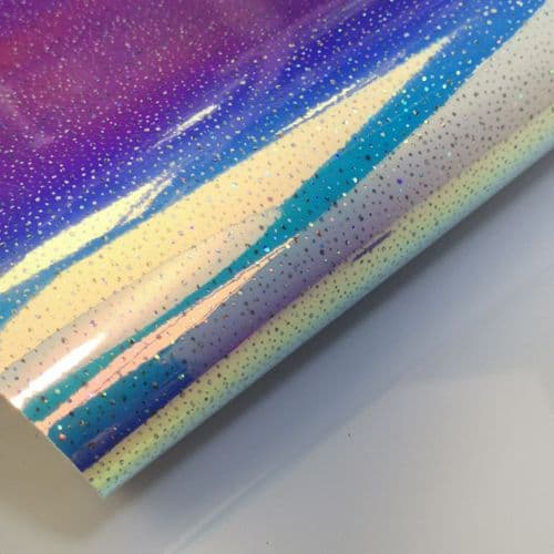 Holographic Sky Blue Leatherette Fabric Eurotulle