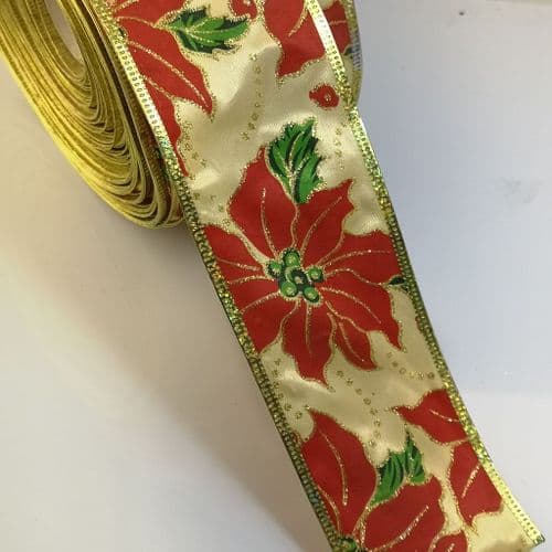 Holy Red Flower Wired Ribbon 6.2cm