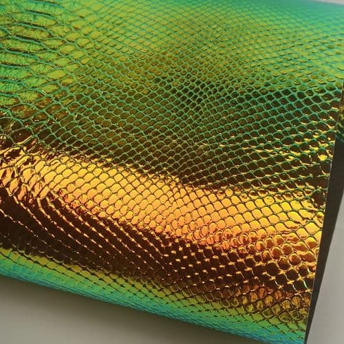 Iridescent Green Embossed Leatherette Fabric Eurotulle 03
