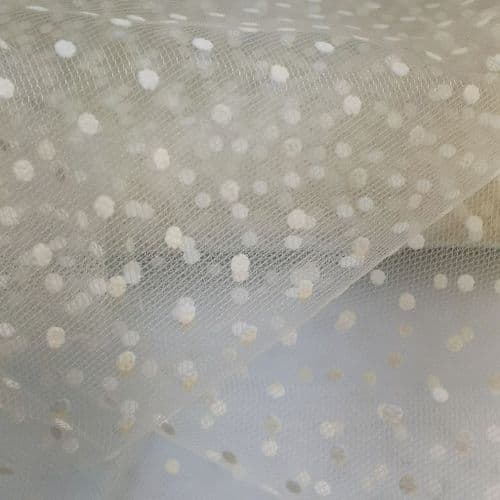 Ivory Flocked Dot Soft Tulle varient size