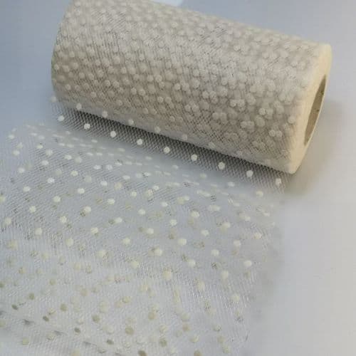 Ivory Off the White Flocked Dot Soft Tulle variant size