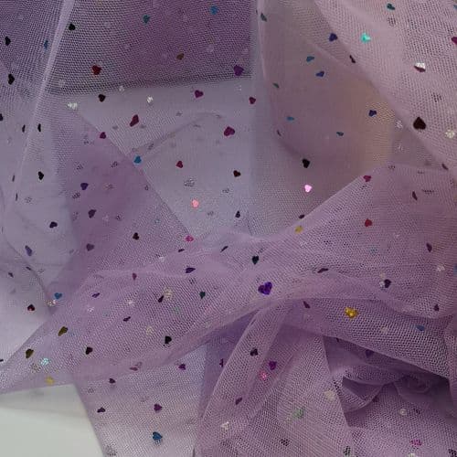 Lavender Colourful Heart Shape Sparkle Soft Tulle 54 inch