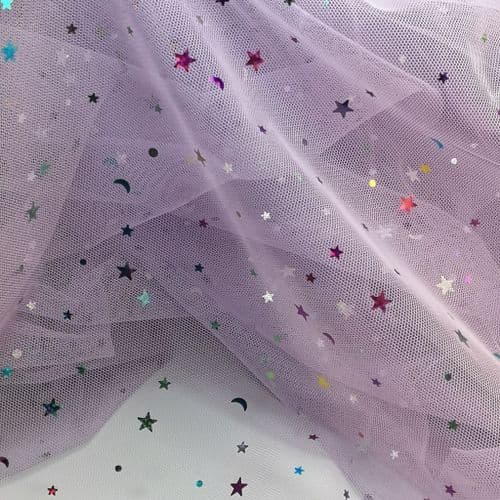 Lavender Colourful Star Shape Sparkle Soft Tulle 54 inch