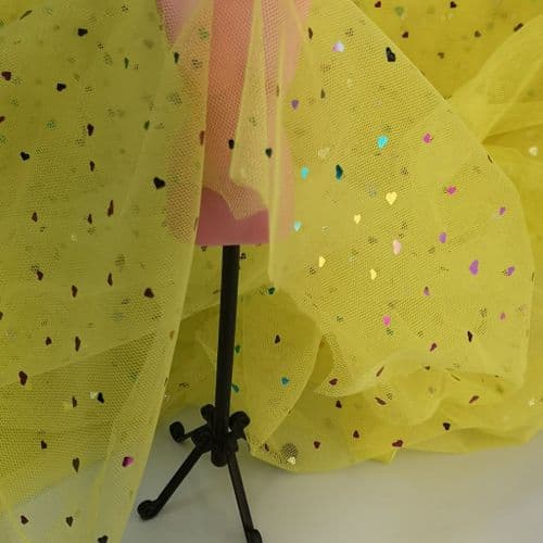 Lemon Yellow Colourful Heart Shape Sparkle Soft Tulle 54 inch