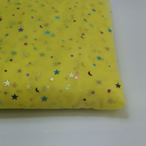 Lemon Yellow Colourful Star Shape Sparkle Soft Tulle 54 inch