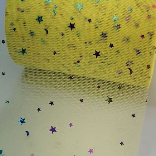 Lemon Yellow Colourful Star Shape Sparkle Soft Tulle Eurotulle