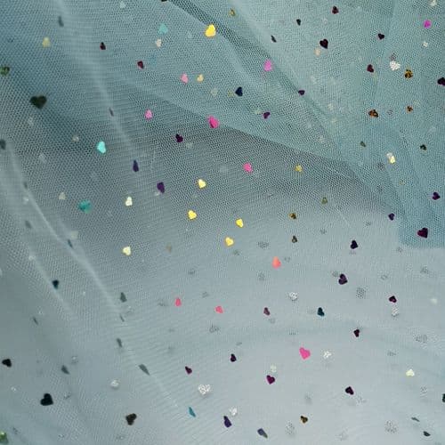 Light Blue Colourful Heart Shape Sparkle Soft Tulle 54 inch