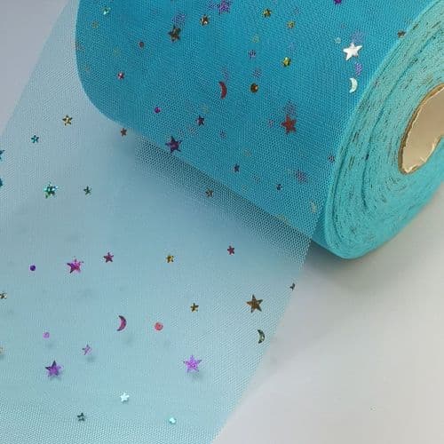 Light Blue Colourful Star Shape Sparkle Soft Tulle Eurotulle