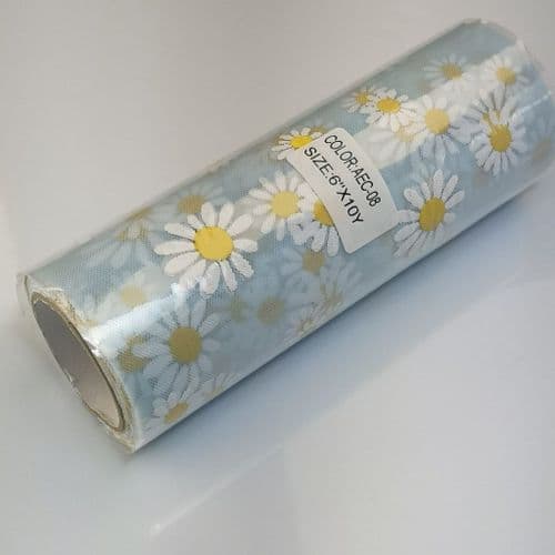 Light Blue Daisy Soft Tulle Fabric Eurotulle