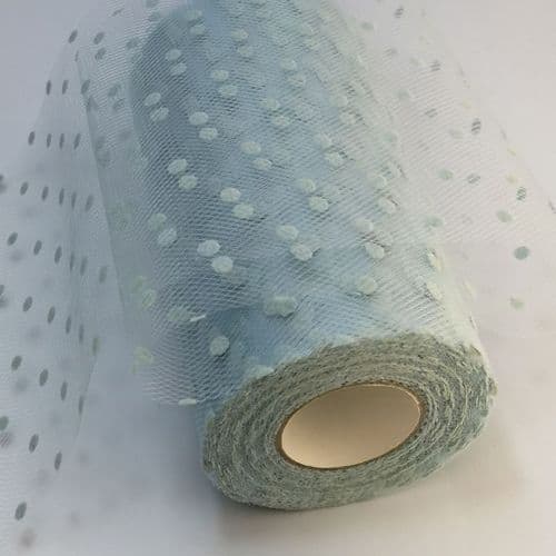 Light Blue Flocked Dot Soft Tulle varient size