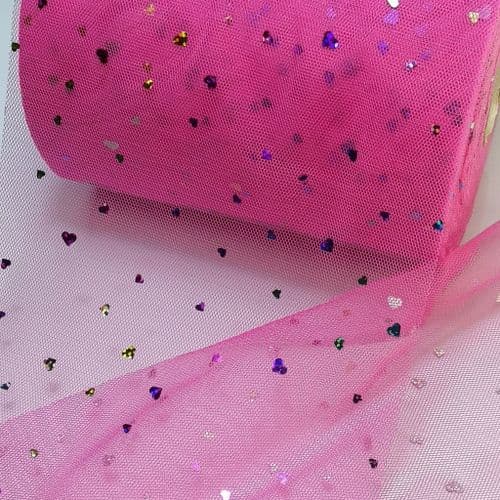 Light Fuchsia Colourful Heart Shape Sparkle Soft Tulle