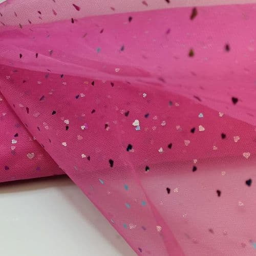 Light Fuchsia Colourful Heart Shape Sparkle Soft Tulle 54 inch