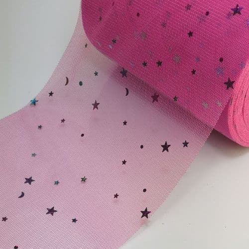 Light Fuchsia Colourful Star Shape Sparkle Soft Tulle Eurotulle