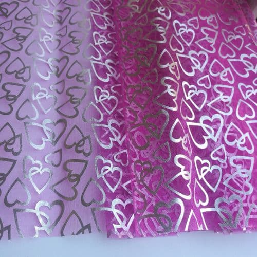 Light Fuchsia Printed Shiny Hearts Pattern Soft Organdies Fabric 54 inch