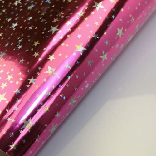 Light Fuchsia Stars Leatherette Fabric Eurotulle