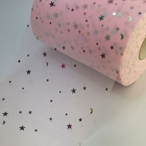 Light Pink Colourful Star Shape Sparkle Soft Tulle Eurotulle