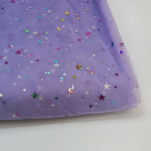 Light Purple Colourful Star Shape Sparkle Soft Tulle 54 inch