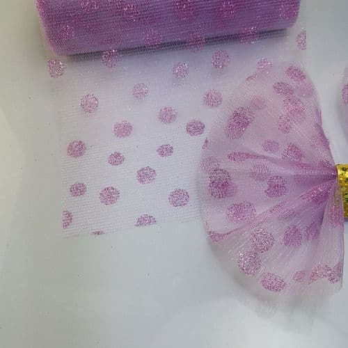 Lilac Enhance Glitter Dot Netting Fabric 6 inch x 10 Y