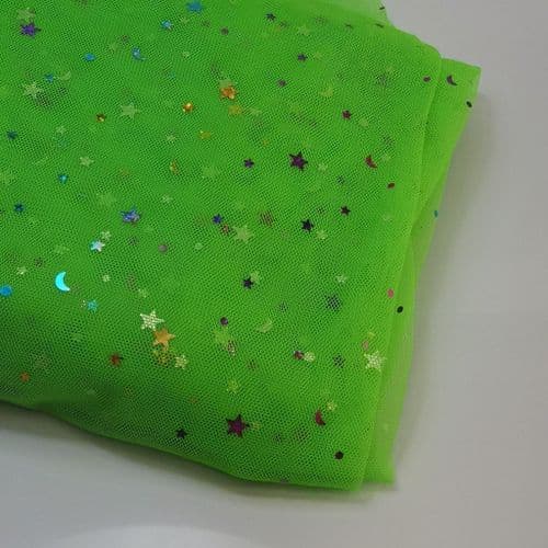 Lime Green Colourful Star Shape Sparkle Soft Tulle 54 inch