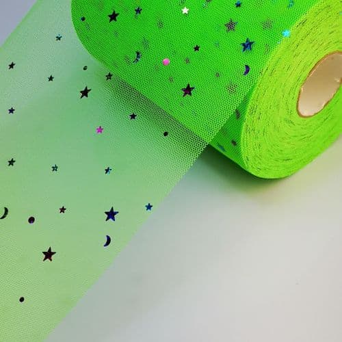 Lime Green Colourful Star Shape Sparkle Soft Tulle Eurotulle
