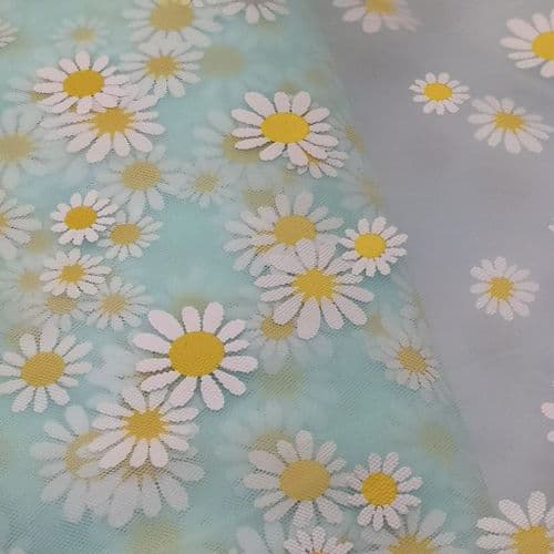 Mint Daisy Soft Tulle Fabric Eurotulle
