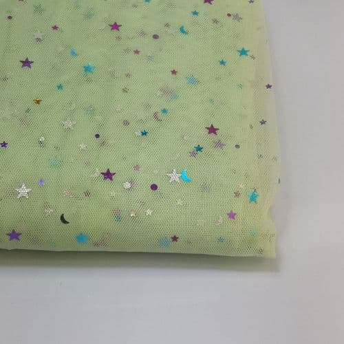 Mint Green Colourful Star Shape Sparkle Soft Tulle 54 inch