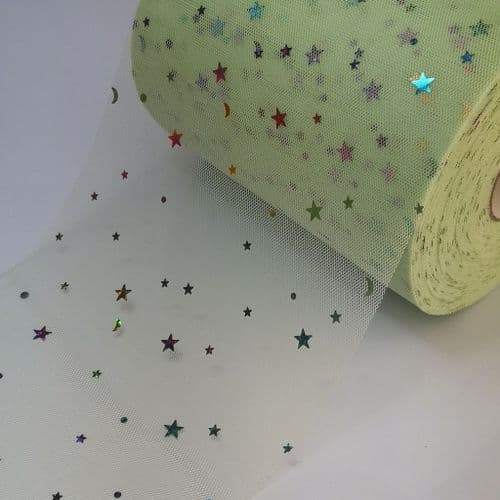 Mint Green Colourful Star Shape Sparkle Soft Tulle Eurotulle