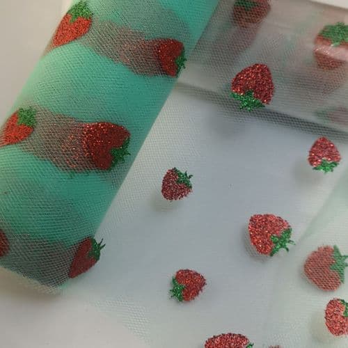 Mint Strawberry Soft Tulle Neeting Fabric Eurotulle